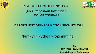 NumPy Python Programming SNS Institutions