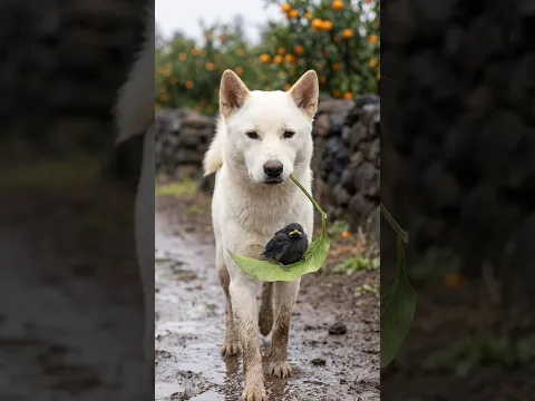 AI Story: A Jindo Dog Carries a Baby Magpie Home on a Leaf