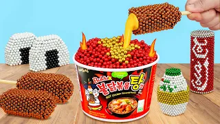 Magnetic Balls Stop Motion | Convenience Food: Ramen, Rice Ball, hotdog, sandwich,... ASMR Sounds