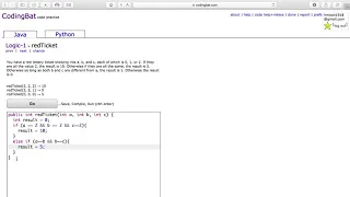Logic 1 redTicket Java Tutorial codingbat com