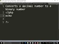 Convert decimal number to binary in php programming language