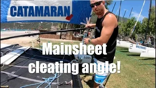 Catamaran mainsheet cleating angle and how to adjust it