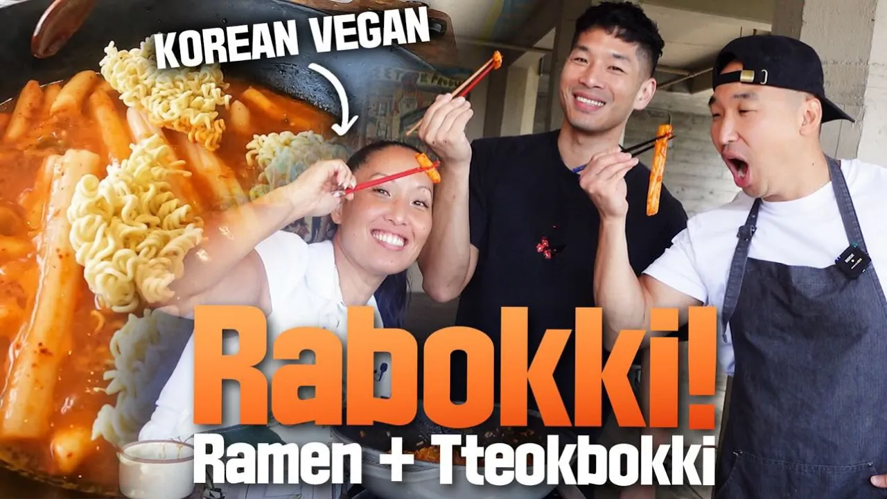 Quickest RaBokki (Ramen + Tteokbokki) aka Spicy Rice Cake ft. @TheKoreanVegan - 