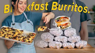 Prepping 10 breakfast burritos on one tray for my freezer