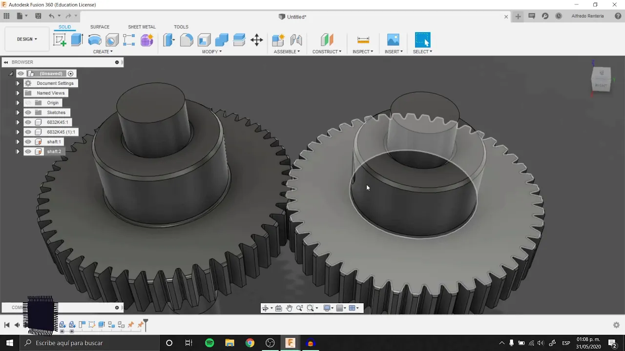 Simulación mecánica de engranes - Fusion 360