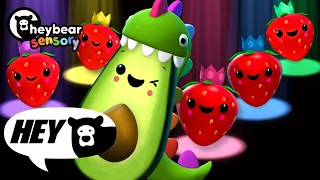 Hey Bear Sensory -  Let's Dance! With Avocadosaurus and Party Strawberries! - Dance Break Video!
