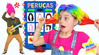 JULIA E SUA MÁQUINA DE PERUCA MALUCA! 😱 Cabelo Rock pro Miguel (Mimi Julinha)