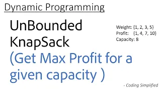 DP - 15 Unbounded Knapsack Get Max Profit for a given capacity Given weights their profits