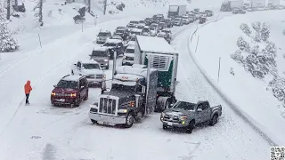 California Winter Storm buries I-80 in feet of snow Donner Pass Lake Tahoe