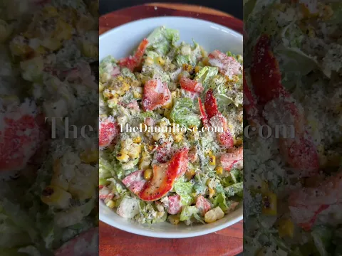 Roasted sweet corn and lobster salad with Creamy Dressing! Get the full recipe at Thedannirose.com