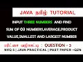 Java Tutorial input three numbers and find Sum Average Product Smallest and Largest Number NVQ5