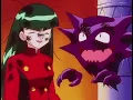 Sabrina laughing with Haunter Pokemon anime