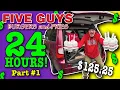 Eating at Five Guys Burger Fries for 24 HOURS Stealth Camping Part 1
