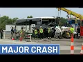 Bus slams into cars stopped at traffic light in Indiana