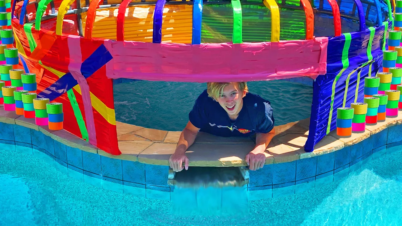 BEST 100 Layer Rainbow Duct Tape Fort Wins! *OVERNIGHT*