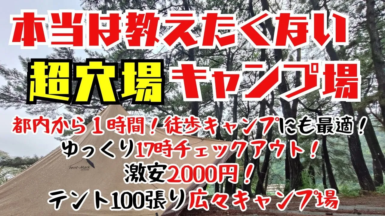 都内から1時間の穴場キャンプ場！2000円で17時までいられる！テント100張り出来る広さ！上大島キャンプ場でソロキャンプ。オサレなキャンプ飯も作るよ♡ 썸네일