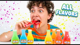 Trying every flavor of bottle shaped wax candy in one Mukbang video