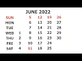 Calendar June 2022