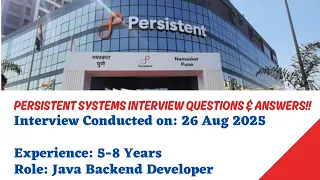 Persistent System Interview Questions for Java Backend Developer Technical Round Virtual Round