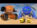 Pacman \u0026 Ms. Pacman vs Quadruped Copter Robot and Combat Dozer Robot Monsters | Fireknight99
