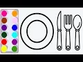 How To Draw Dining and Kitchen Set Coloring pages For Kids Children Toddlers To Learn Colors