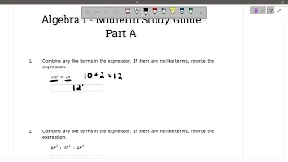 Algebra 1 Midterm Review Part A