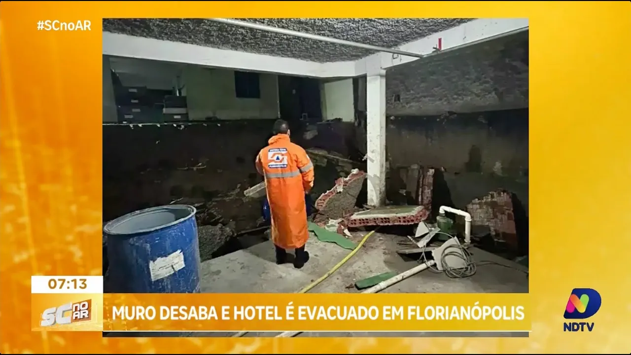 Muro desaba e hotel é evacuado em Florianópolis