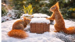 53 feed the squirrel in the snow