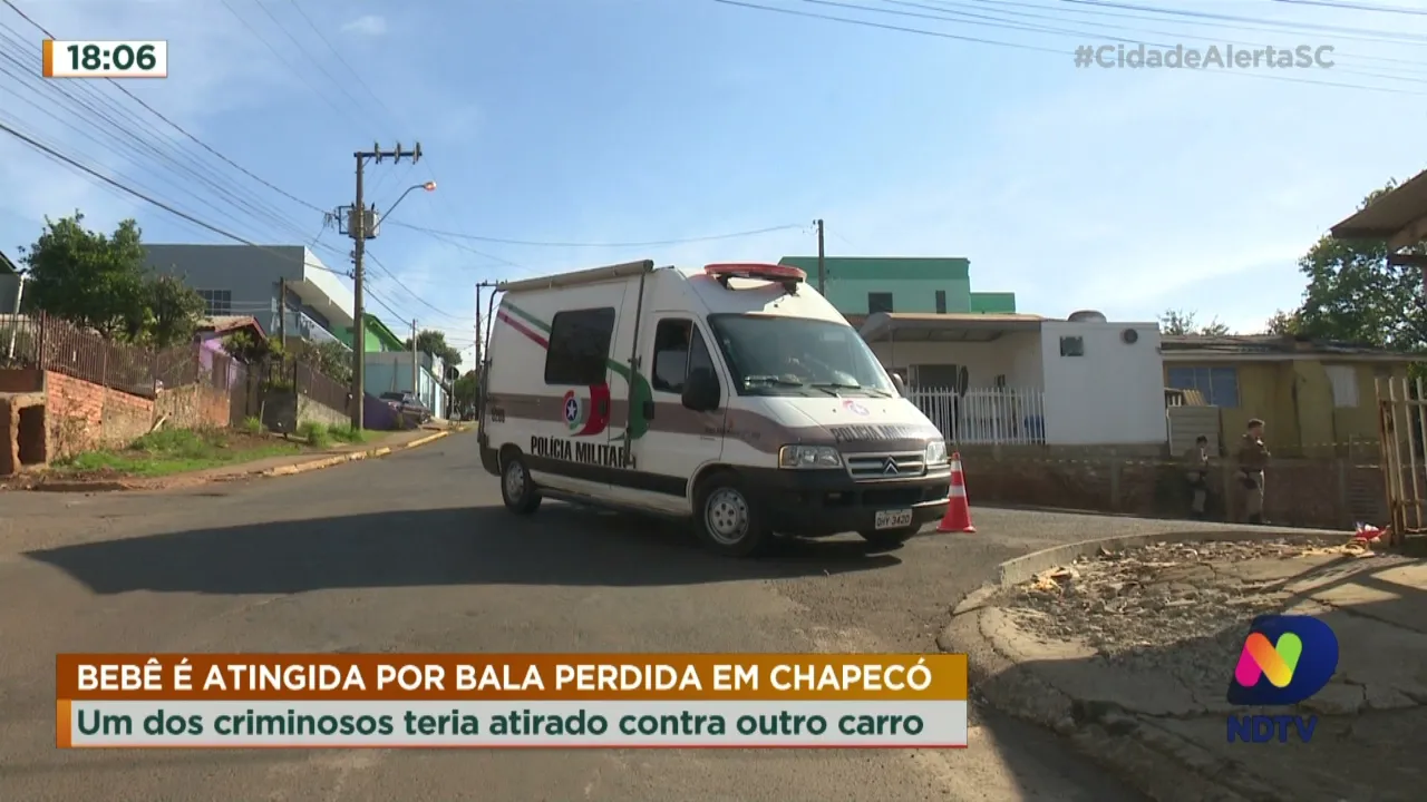 Bebê é atingida por bala perdida em Chapecó: criminoso teria atirado contra outro carro