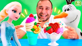 Kadir, Elsa ve Olaf oyuncakları için dondurma yapıyor | Çocuk videoları