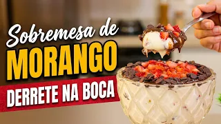 SOBREMESA DE MORANGO QUE DERRETE NA BOCA !! RÁPIDA E ECONÔMICA