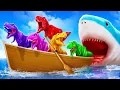 Download Lagu 4 Color Trex Dinos vs Giant Shark Epic Battle - Dinosaur Fights | Jurassic World Dinosaurs Videos