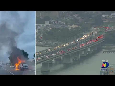 São José: carro pega fogo e causa congestionamento na via expressa