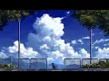 Beautiful wallpaper Anime cat and Sky Calm Blue Clouds 4K Background