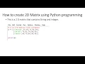 HOW TO CREATE A 2D MATRIX IN PYTHON PROGRAMMING www newtechnologycentre org uk