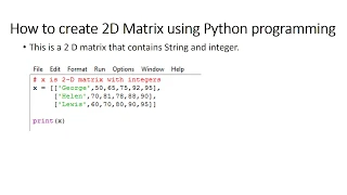 HOW TO CREATE A 2D MATRIX IN PYTHON PROGRAMMING www newtechnologycentre org uk