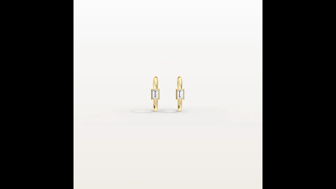 12mm Emerald Cut Lab-Grown Diamond Huggie Hoop Earrings in 14K Gold/Platinum