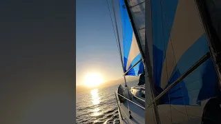Sunset Spinnaker Hoist #ourladydefiant #sailboat #boat #spinnaker