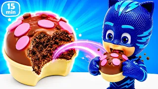 Kedi Çocuk çok acıkınca yanlışlıkla ışınlanma meyvesini yiyor | PJ Masks ile oyun