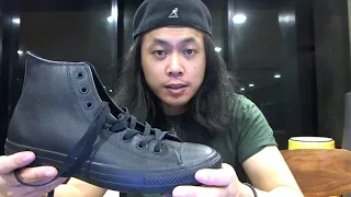 Chuck Taylor All Star Leather High Top Black Mono review unboxing on feet