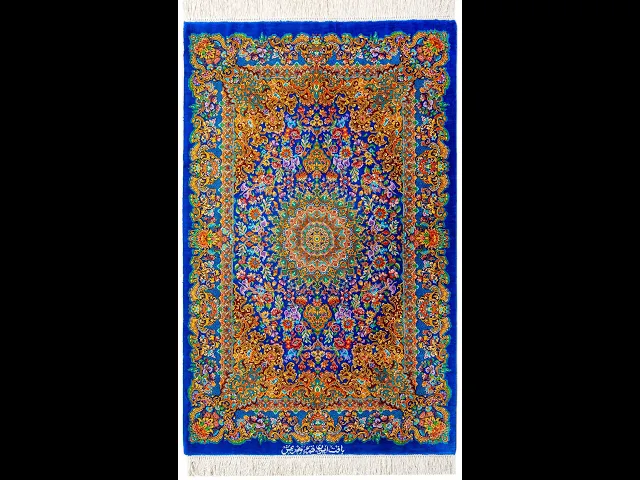 メヘルバクシュ工房 メダリオン（トランジ＆ラチャク）ブルー 60×90cm (ID8008)