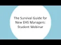 Survival Guide for New EHS Managers Webinar