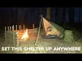 Solo Overnight in an Emergency Free Standing Shelter and Campfire 3 Cheese Bacon Potatoes Hobo Style