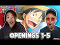 Reacting to ONE PIECE OPENINGS 1-5 for THE FIRST TIME!
