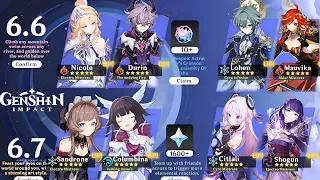big update new 6 6 to 6 7 updated banner roadmap nicole mavuika columbina genshin impact