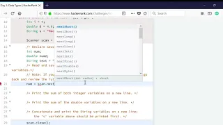 Day 1 Data Types JAVA HackerRank