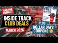 Harbor Freight March Inside Track Club Deals PLUS FREE Bucket Dollar Days Coupons