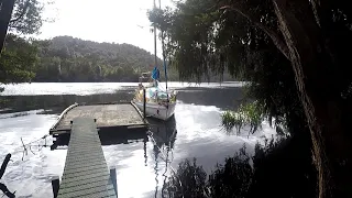 Motoring from Strahan up the Gordon River to Sir John Falls.