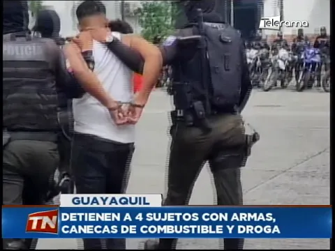Detienen a 4 sujetos con armas, canecas de combustible y droga