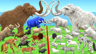 EPIC BATTLE Cenozoic Hybrid Beasts Vs Albino Itself Size Woolly Mammoth Vs Albino Elephant Lion Bull